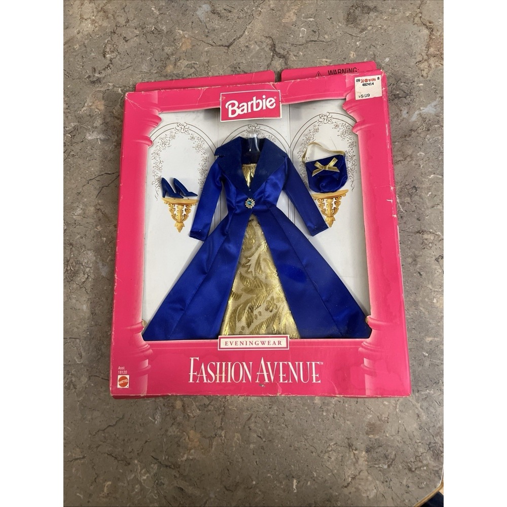 Barbie Fashion Avenue Evening Wear Blue & Gold Dress 1997